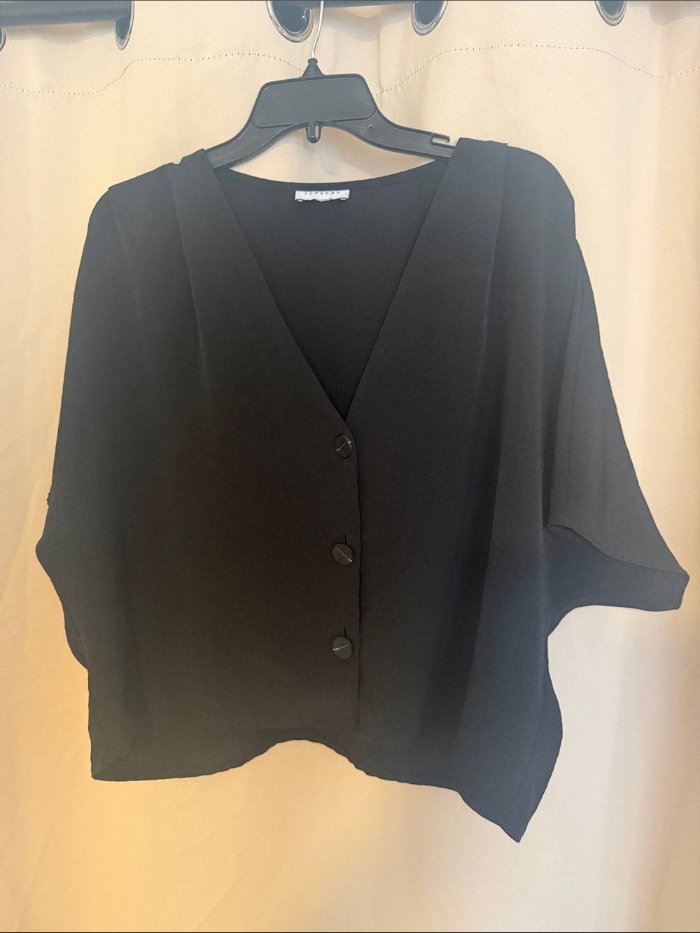 Topshop Black V-Neck Button Front Boxy Top